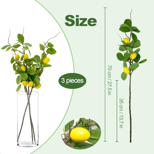 3-Piece Faux Lemon Branch Set - 27.5 Inch Realistic Decor