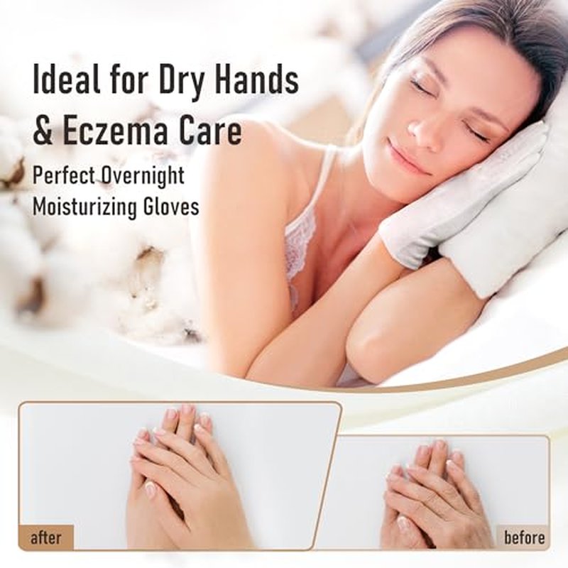 COOLJOB 100% Cotton Gloves, 6 Pairs White Cotton Gloves for Dry Hands Moisturizing & Eczema, Overnight Lotion, Sleep & Spa Treatment for Women & Men, Breathable Work Glove Liners, Medium Size