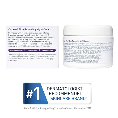CeraVe Skin Renewing Night Cream, Peptide Complex, Hyaluronic Acid & Ceramide Moisturizer for Face, 1.7 Ounce