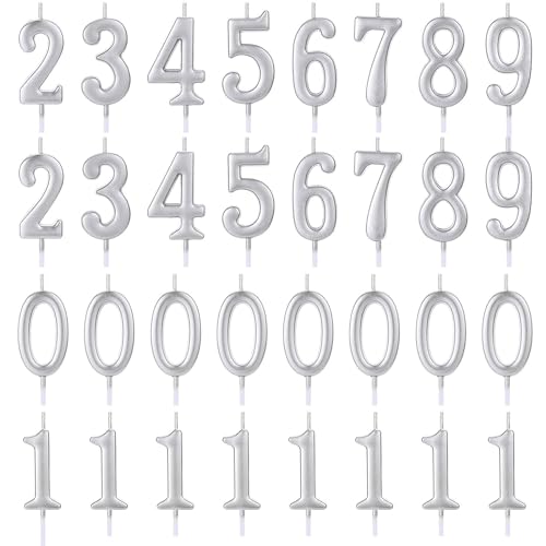 32 Pcs Silver Number Birthday Candles for Cake Decoration