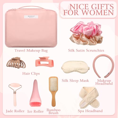 Pink Spa Gift Basket for Women - Birthday & Relaxation Set with Cosmetic Bag & Facial Tools