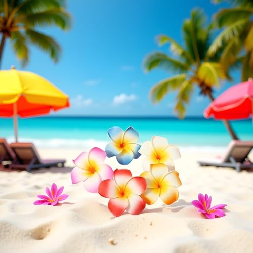 10 Pcs Multicolor Plumeria Flower Hair Clips - 7cm Hawaiian Barrettes