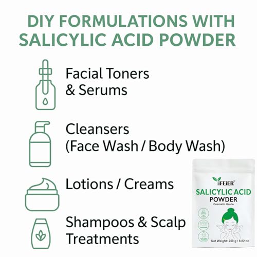 iFEiER Pure Salicylic Acid Powder - Cosmetic Grade BHA for DIY Skincare 250g