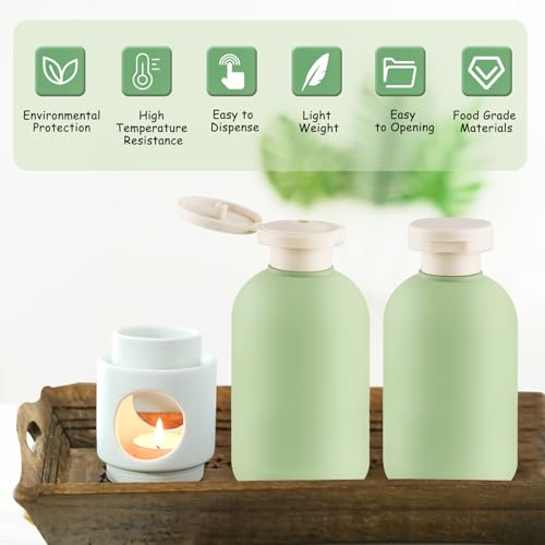 Green Refillable Travel Shampoo Bottles - 6 Pack 6.7 oz with Flip Caps