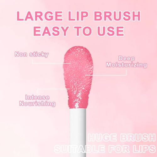 Meilury 6PCS Hydrating Lip Oil Set with Big Brush, Clear Nourishing Lip Gloss