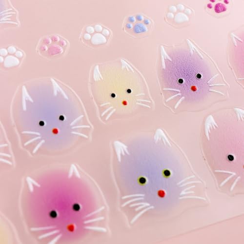 Cute Cat Nail Art Stickers - 2 Sheets 5D Self-Adhesive Decals
