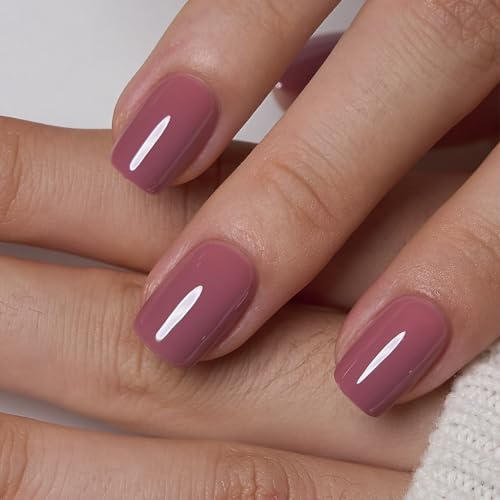 CurvLife Short Square Press On Nails - Mauve Whisper Purple Soft Gel