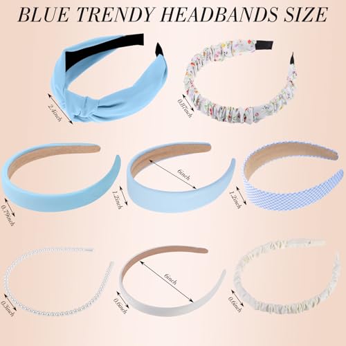 obeoby 8-Pack Blue Plaid Headbands for Women & Girls - Retro Hair Accessories, Bachelorette & Pool Party Style (Blue Series)