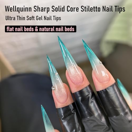 Wellquinn Stiletto Gel Nail Tips - 300pcs Pre-Etched Sharp Solid Press-On, Long-lasting & Easy Application