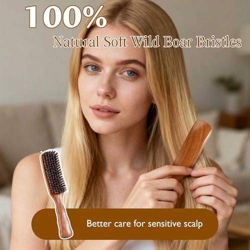 STYLEMATE Large Boar Bristle Hair Brush for Thin & Fine Hair
