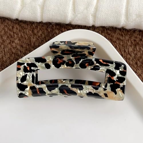 Textention Pattern E Leopard Print 4-Inch Tortoise Hair Claw Clips - Strong Hold Hair Accessories for Women, Thick & Thin Hair (2pcs)