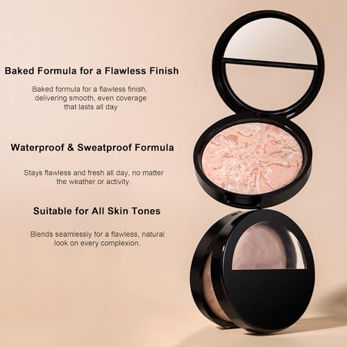 AKARY Baked Powder Foundation - Oil Control, Buildable Coverage, 03 Light Beige
