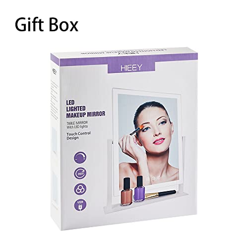 HIEEY Lighted Makeup Mirror, 17.3" x 13" Hollywood Vanity Mirror with Lights, Three Color Lighting Modes, and 5X Magnification Mirror, Smart Touch Control, 360¡ÆRotation (White,Gift Box)
