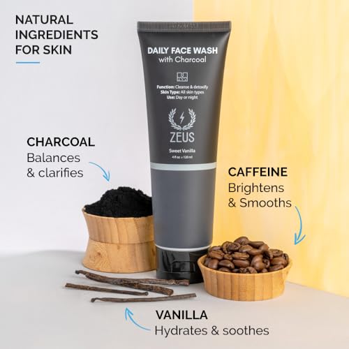 ZEUS Charcoal Face Wash for Men – daily cleanser for oily skin, USA-made
