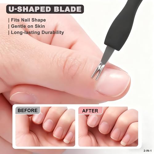 HaimiLiya 6Pcs Black 2-in-1 Cuticle Fork & Pusher Nail Care Tools, Gentle Plastic