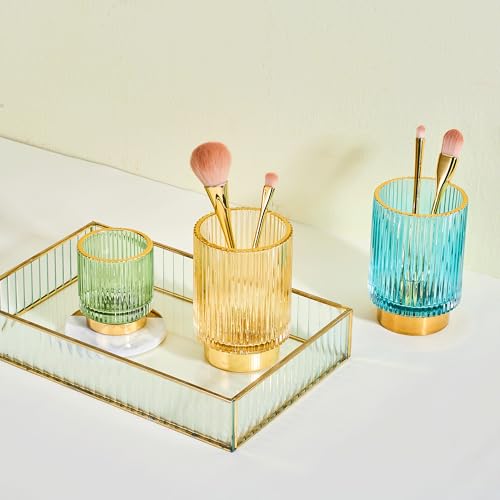 Vintage Glass Makeup Brush Organizer & Toothbrush Holder - Green, Small