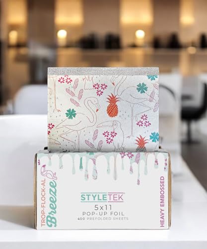 STYLETEK Tropical Flamingo Pop-Up Foil for Hair Coloring, 400 Sheets, Heavy Embossed Salon Foil