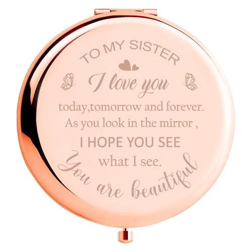 Rose Gold Sister Birthday Gift Compact Mirror from Polzwgck, 2.9" x 2.6"