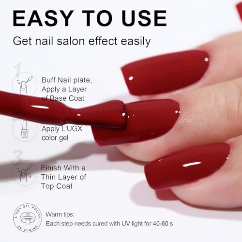 L'UGX Dark Red Gel Nail Polish 15ML - Cherry Deep Red Christmas Color