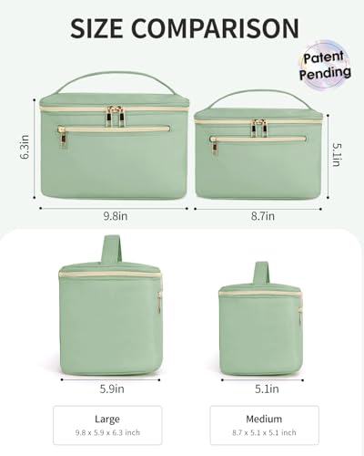 Wandering Nature Large Green Makeup Bag - Eco Vegan Leather Travel Organizer