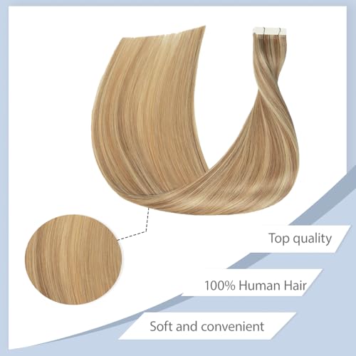 Juesoary 12 Inch Honey Blonde Tape In Hair Extensions - 10 Pcs Remy Human Hair