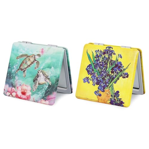 Pocket Mirror for Women 2-Pack 2.8” Square 1x/3x Double-Sided PU Leather Travel Compact