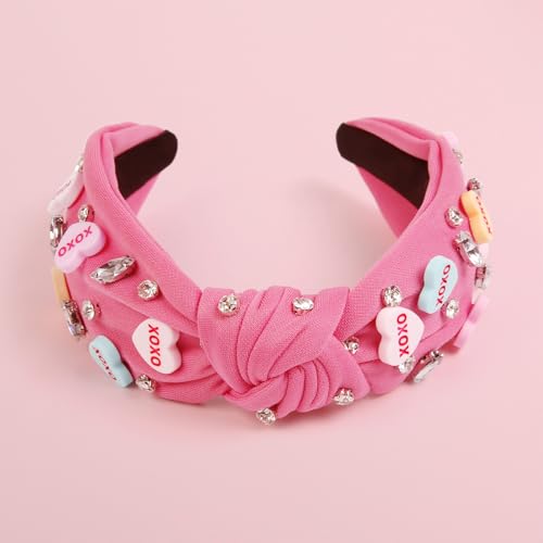 Pink Heart Valentine Headband for Women with Crystal Rhinestones - Love Knot Hair Accessory