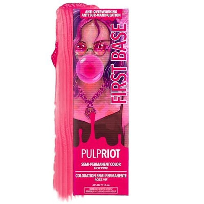 True Hot Pink Semi-Permanent Hair Color - Pulp Riot First Base, Vegan Formula, 4oz Tube | Long-Lasting Vibrancy