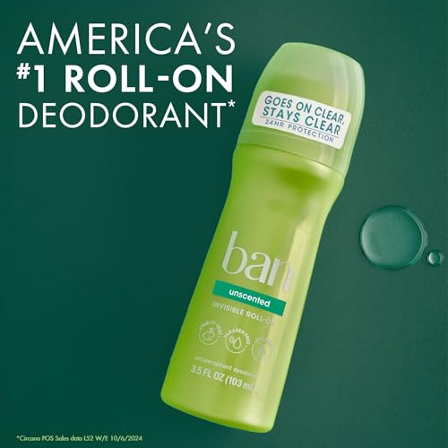 Ban Invisible Roll-On Antiperspirant Deodorant Unscented 3.5 oz 2-Pack