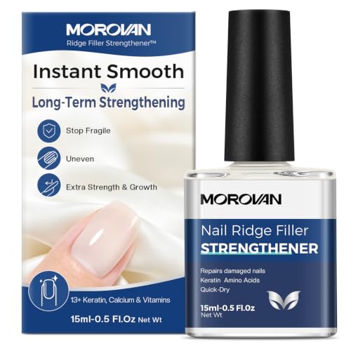 Morovan Nail Strengthener And Hardener: Milky White Ridge Filler Nail Concealer With Keratin For Thin Weak Brittle Nails, Strengthening Polish Repair For Damaged Nails, Air Dry Natural Nail Care 15ml
