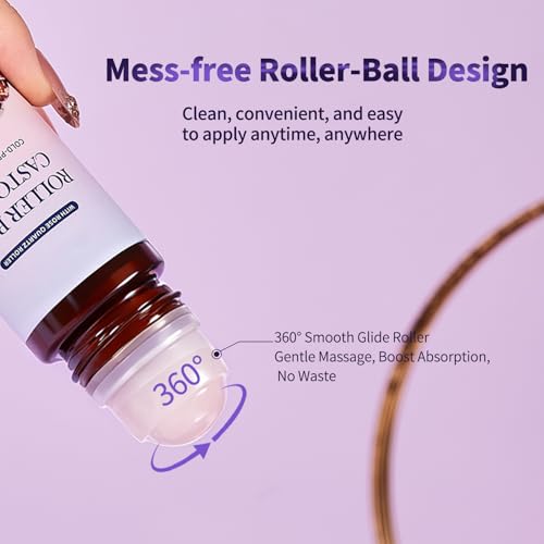 NIZENTA 1.7 Fl Oz Rose Quartz Castor Oil Roll-On for Face & Body - Moisturizing & Nourishing