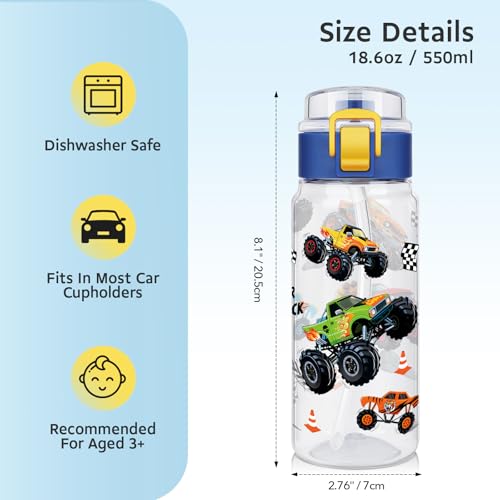 Kids Water Bottle 18.6oz | BPA-Free Tritan with Handle & Straw
