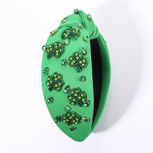 St. Patrick's Day Shamrock Knotted Headband with Crystals