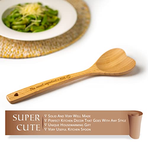 Heart Shaped Bamboo Wooden Spoon with Engraved Handle