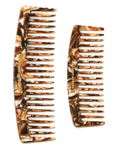 Heesch Amber Wide Tooth Comb Set for Curly & Thick Hair - 5 & 7 Inch Travel & Styling Comb
