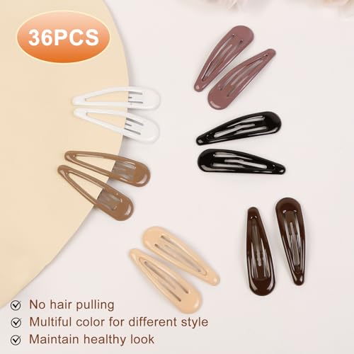 TEBIEKOY 36PCS Hair Barrettes Non-Slip Snap Clips - Glossy Color