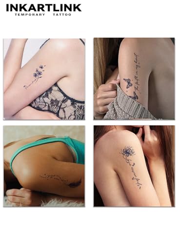 INKARTLINK Semi-Permanent Temporary Tattoo Set - Feather & Flower Design