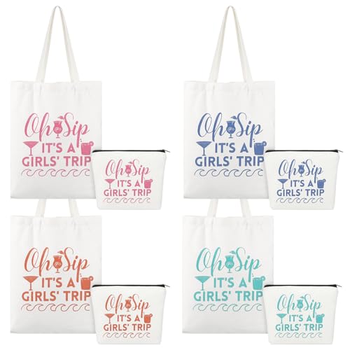 Girls Trip Gift Bags Set - 4 Tote Bags & 4 Makeup Pouches