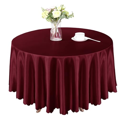 84 Inch Satin Round Tablecloth - Light Burgundy, Elegant Design