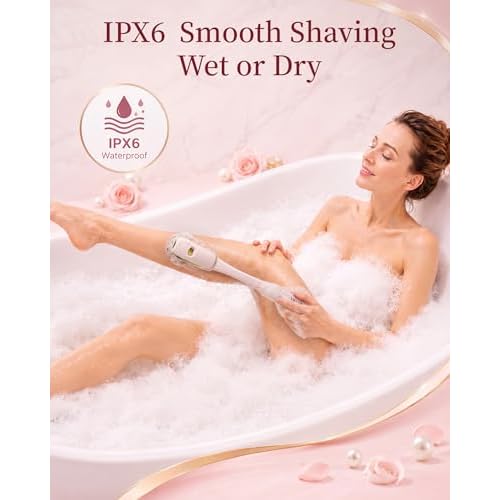 Electric Razors for Women Legs: Long Handle Easy Reach Legs Shaver, 6D Body Shaver for Fast & Smooth Grooming, 2 in 1 Waterproof Bikini Trimmer Kit for Lady Hair Removal, Gift for Her (Nude Pink)