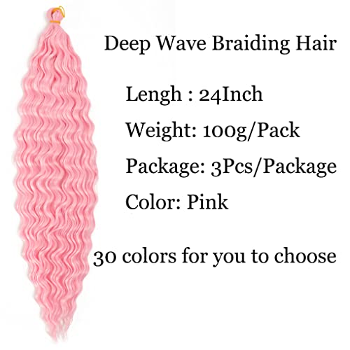 24-Inch Ocean Wave Crochet Braiding Hair Extensions - 3 Pack Pink