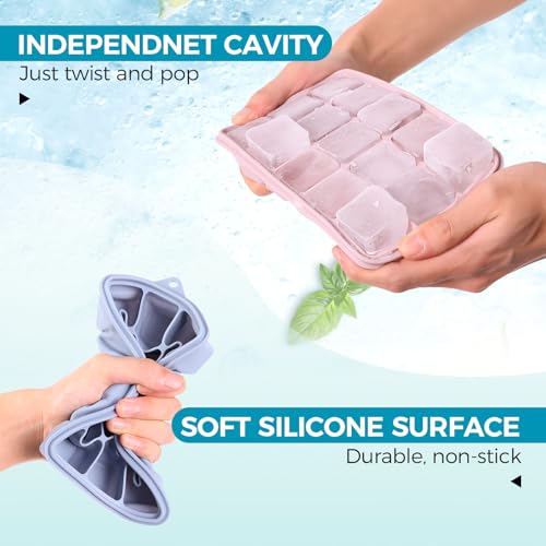 BPA-Free Silicone Ice Cube Trays with Lids - 3-Pack (15 Cavity)