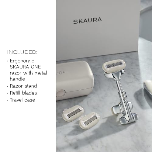SKAURA ONE Luxury Body Shaving Kit ? Patented Razor System with Zinc Alloy Metal Handle, Elegant Stand, Precision Refill Blades & Protective Travel Case for an Elevated Full-Body Grooming Ritual