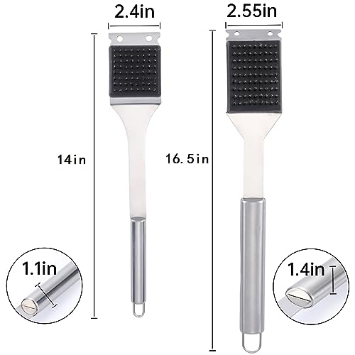 BBQ Grill Brush Set - 16.5” & 14” Stainless Steel Cleaner
