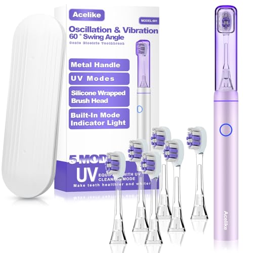 Acelike Metal Electric Toothbrush with UV Sanitizer, 6 Heads & Travel Case