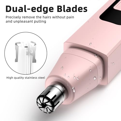 Nose Hair Trimmer Rechargeable Cordless Painless Ear Eyebrow Trimming Tool Dual Edge Blades Razor Easy Cleansing with LED Light for Man Woman