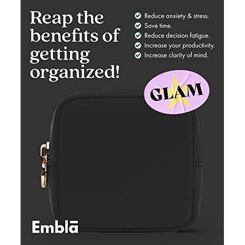 Embla Small Makeup Bag for Purse, Mini Waterproof Nylon Cosmetic Pouch, Durable and Lightweight Travel Toiletry Bag with Smooth Zipper, Black