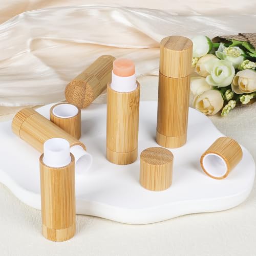 12Pcs Bamboo Refillable Lip Balm Containers 5g DIY Lipstick & Gloss Tubes