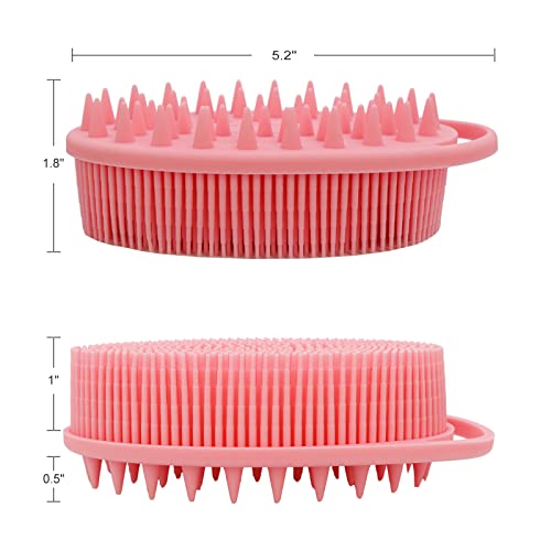 Pink 2-in-1 Silicone Body & Scalp Scrubber - Bath & Shampoo Brush, Easy to Clean