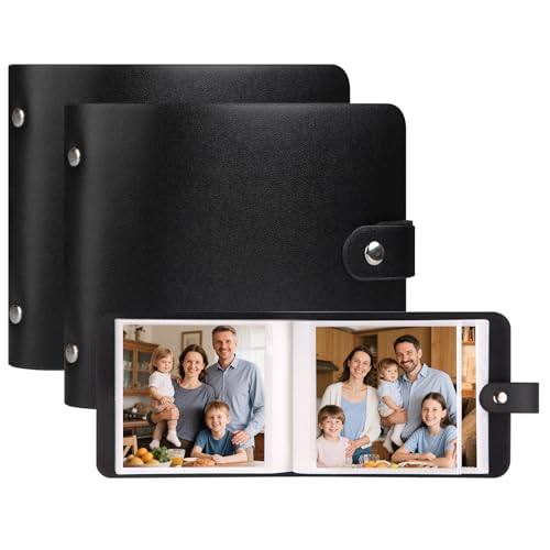 4x4 Photo Album Set - 2 Pack, Leather Cover, Acid-Free, Side-Loading
